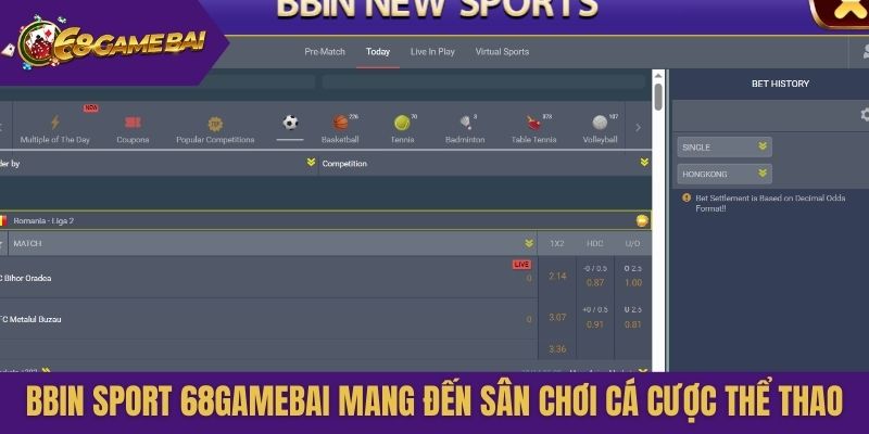 Bbin Sport 68gamebai mang đến sân chơi cá cược thể thao