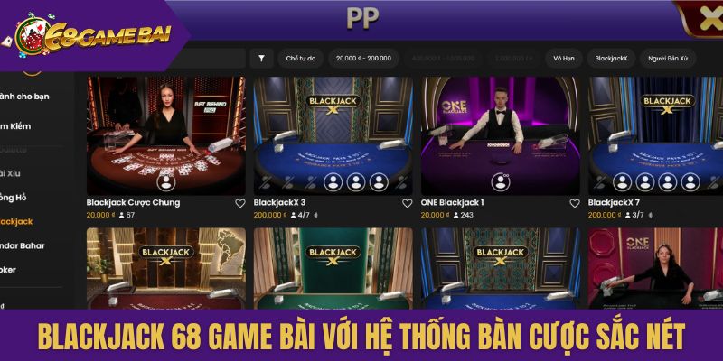 Blackjack 68 Game Bài với hệ thống bàn cược sắc nét