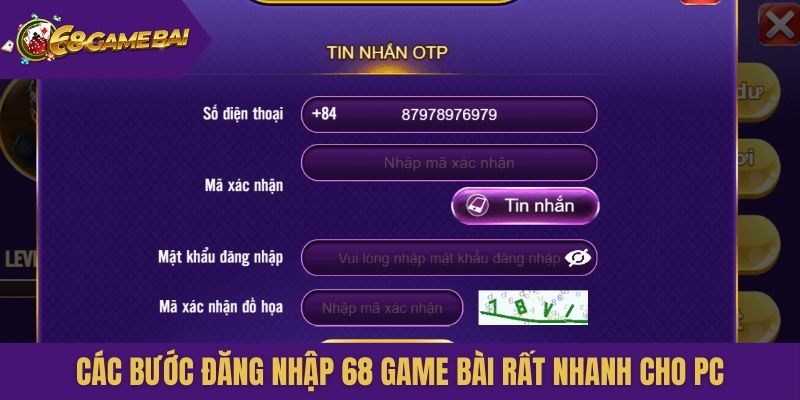Các bước đăng nhập 68 Game Bài rất nhanh cho PC