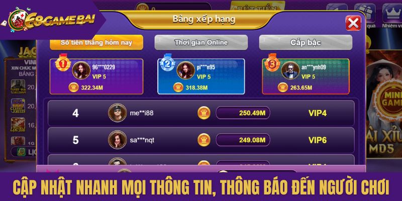 Cập nhật nhanh mọi thông tin, thông báo đến người chơi