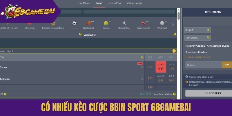 Có nhiều kèo cược Bbin Sport 68gamebai
