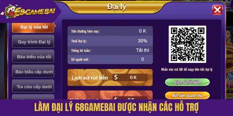 Làm đại lý 68gamebai được nhận các hỗ trợ