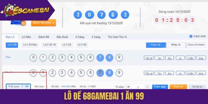 Lô đề 68gamebai 1 ăn 99