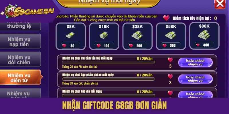 Nhận Giftcode 68GB đơn giản