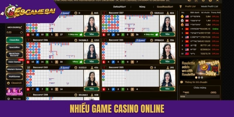 Nhiều game casino online