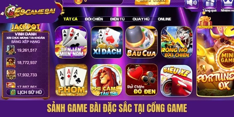 Sảnh game bài đặc sắc tại cổng game