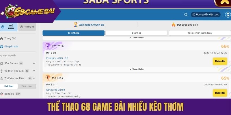 Thể thao 68 Game Bài nhiều kèo thơm