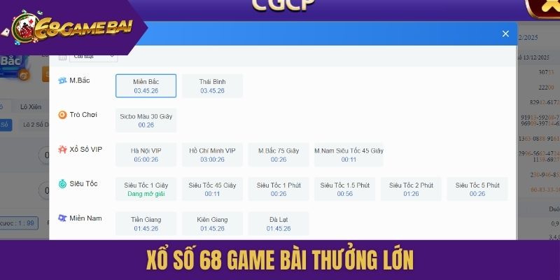 Xổ số 68 Game Bài thưởng lớn